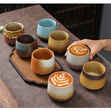 跨境200ml咖啡杯拉花杯陶瓷日式复古茶杯主人杯粗陶窑变流釉水杯