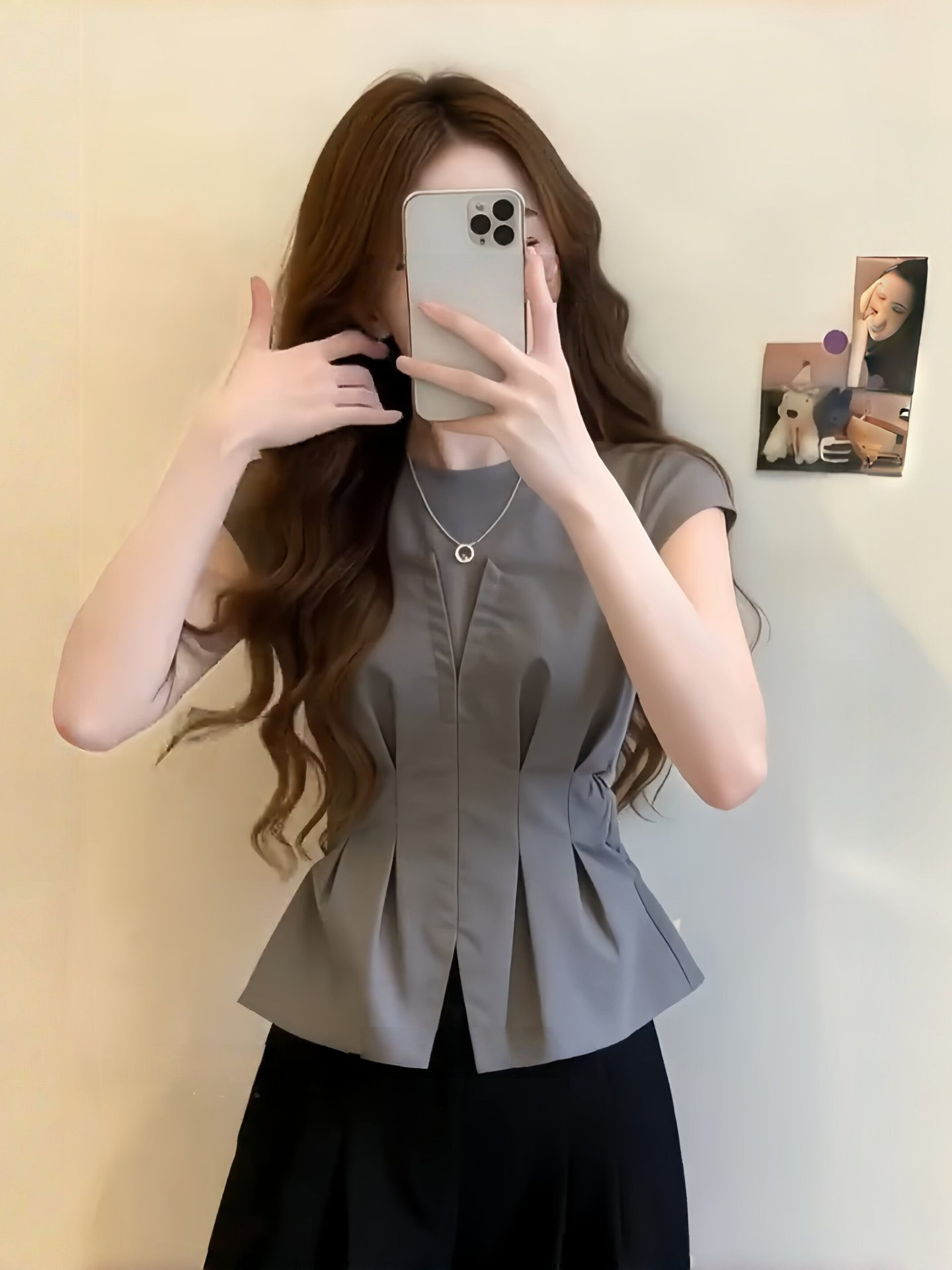 Áo sơ mi ngắn tay nữ phối mảnh thiết kế eo thon — màu trắng