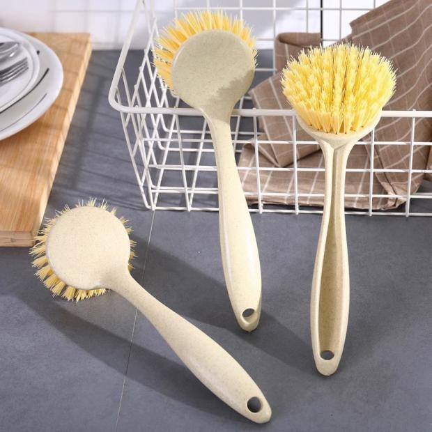 Wheat straw kitchen long handle pot washing brush dishwashing cleaning brush does not hurt hands household cleaning brush pot brush bowl brush