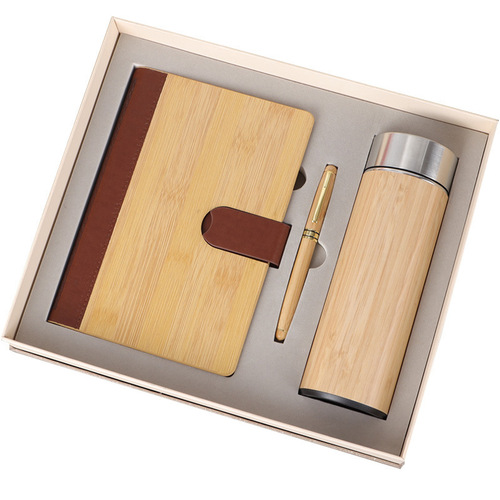 Bamboo and Wood Insulated Cup Notebook Business Gift Set Annual Meeting Commemorative Gift Company Handout Can Add Logo