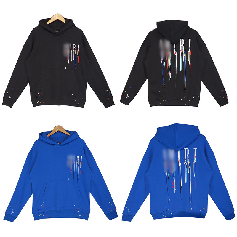 Trendy Amiri Splash Ink Pigment Dropping Effect Letter Logo Hooded Black Sweater 2022 Autumn Summer New Trendy Amiri Splash Ink Pigment Dropping Effect Letter Logo Hooded Black Sweater 2022 Autumn Summer New