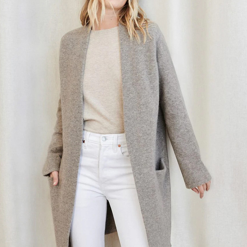 Elegante Einfarbige Damenstrickjacke Aus Weichem Acryl-strick_voghion.com