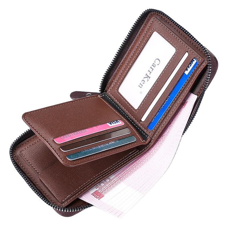 CarrKen new men's wallet retro horizontal multi-functional card bag multi-card three-fold zipper bag wholesale