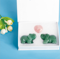 翡翠の装飾品、象の装飾品、ピンククリスタル、アベンチュリン翡翠の宝石、小さな象の動物の彫刻、工芸品、クリスタルの装飾品
