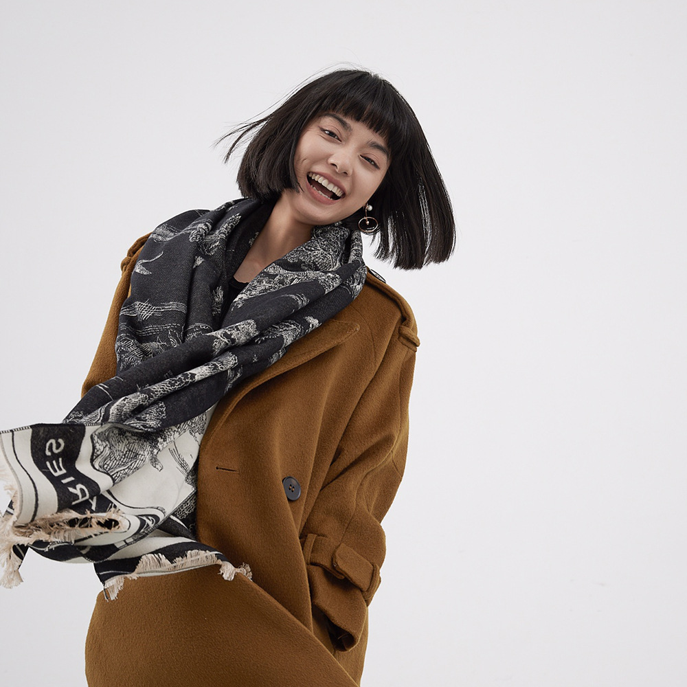 Jacquard Landscape Painting Cashmere Scarf For Women's Office Air-conditioned Room Thick And Warm Long Trendy Scarf_voghion.com