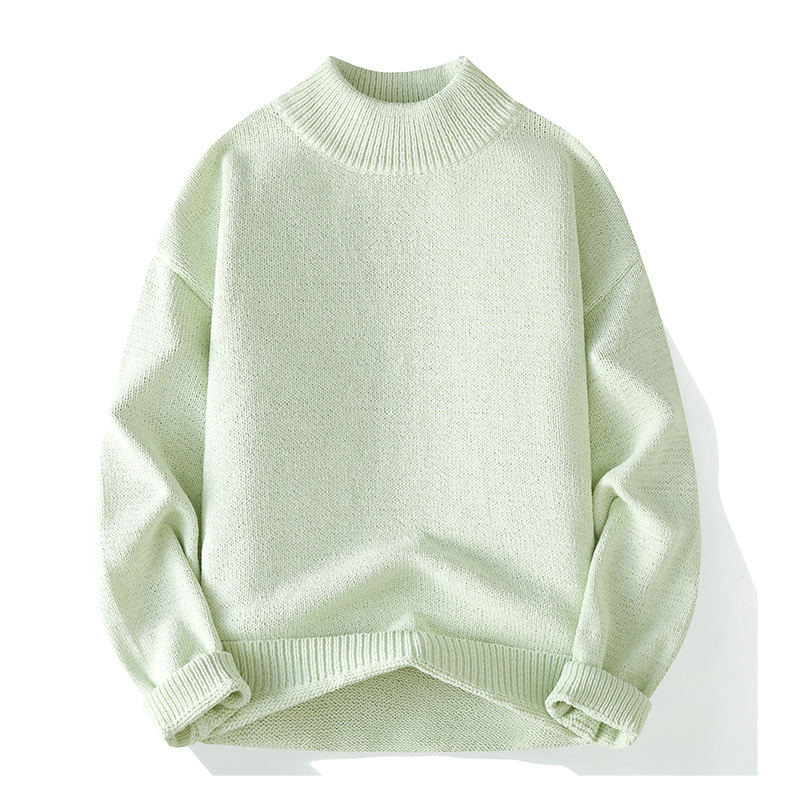 Suéter para hombre, otoño e invierno, nuevo, suelto, informal, de punto con cuello alto, con parte inferior acanalada, parte superior para pareja_voghion.com