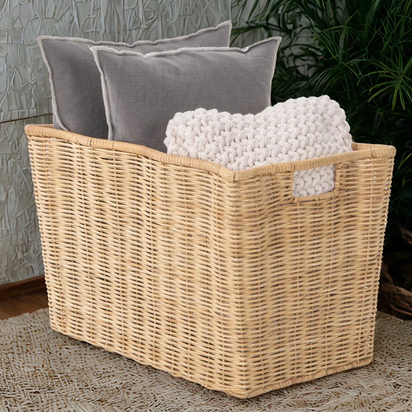 Cestas de almacenamiento de ropa de ratán Estantería para niños Dormitorio Cestas de almacenamiento para el hogar Aperitivos Juguetes Libros Cestas de almacenamiento de artículos diversos