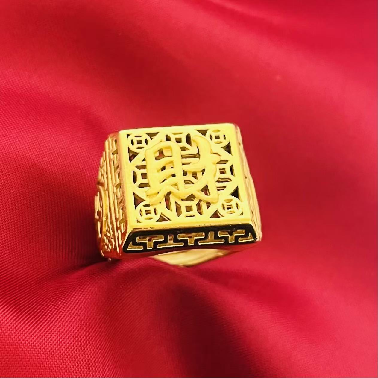 黄銅の金メッキの福の金儲けの指輪の男性の多種類の車の花は宝の蛇口の関公の戒子の金メッキの指輪を招きます。