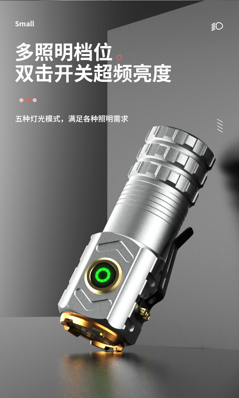 Aluminum Alloy Flashlight with Three Eyes, Ultra-Bright, Long-Range, Outdoor, Rechargeable, Zoomable, Mini Camping Style