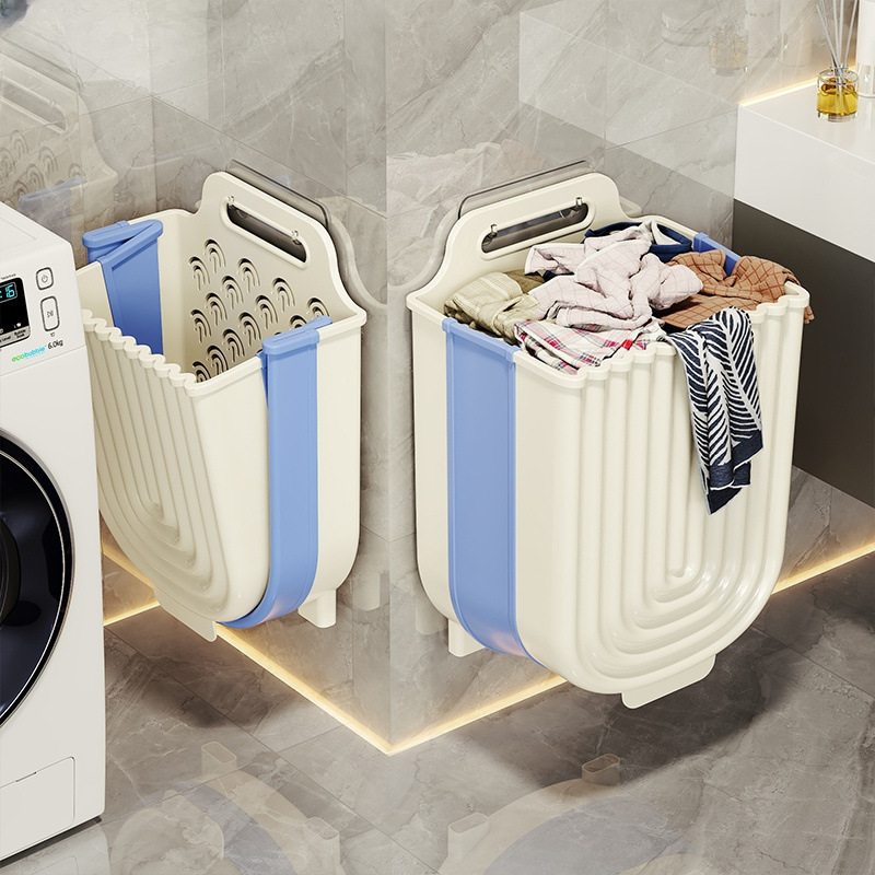 Dirty Clothes Basket Household Laundry Basket Wall-Mounted Foldableable Dirty Clothes Storage Basket Bathroom Bath Bathroom Storage Zhao Zhili