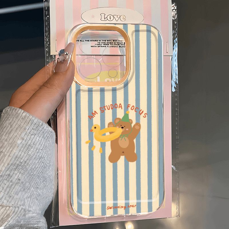 Swimming Ring Bear Suitable for Apple 17Pro Mobile Phone Case Iphone16 New Model 15Romax/13/12/11 Transparent X