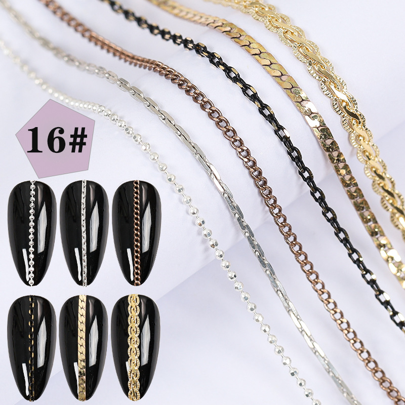 Super Value Six Packaging Japanese Style Creative Nail Decorative Chain Pearl Rhinestone Chain Nail Metal Color Retention Chain Wholesale display picture 15