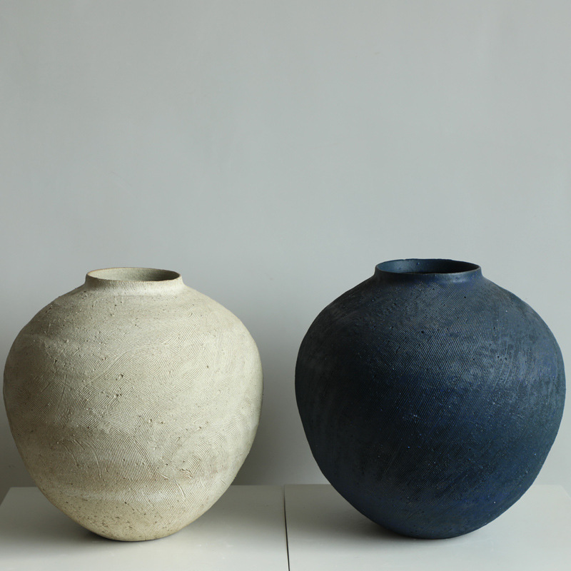Scandinavian Classy Wabi-Sabi Style Pure Handmade Big-Belly Vase High-End Jingdezhen Pottery Tea Space Flower Ornaments