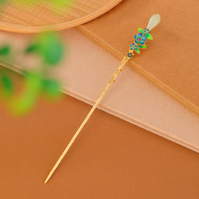 壹鹿银S925纯银镀金和田白玉玉兰花珐琅花朵轻奢复古盘发银簪发簪