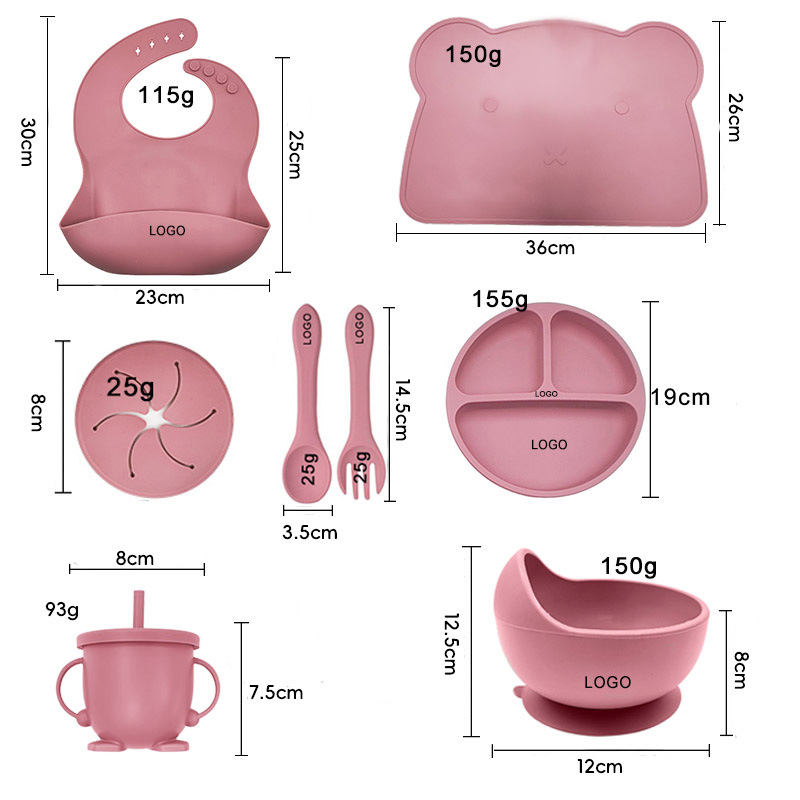 Juego de vajilla de silicona para niños placemat lechón tazón combinación traje bebé comiendo Placa de silicona resistente a la caída comida complementaria