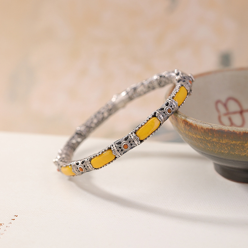 Vòng tay bạc S925 đính mã não đỏ phong cách vintage — Khoảng 19g