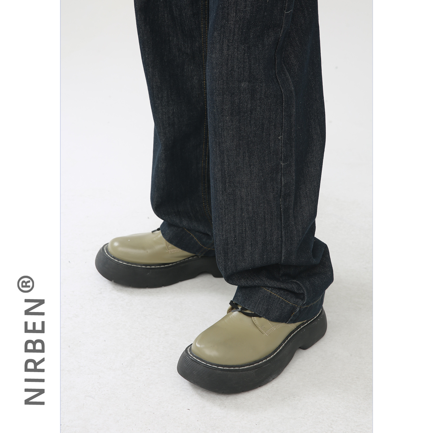 Nirben Denim | Pantalones vaqueros de color primario estilo coreano versátil flojo que adelgaza drapeado Pantalones rectos para hombres y mujeres