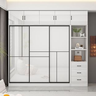 Solid Wood Wardrobe Home Bedroom Thickeneded Bright Sliding Door Accessible Luxury Simple Assembly Modern Storage Storage Cabinet Wardrobe