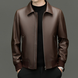 Sheepskin Genuine Leather Men's Spring and Autumn Lapel Light Business Casual Commuter Leather Jacket Men's Biker Coat
