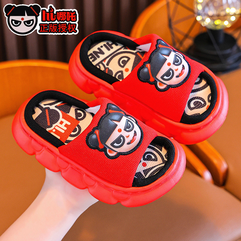 Nezha primavera y otoño sandalias y zapatillas de lino para niños antideslizantes para niños y niñas