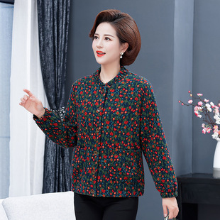 Middle-aged and Elderly Women's Spring and Autumn Jacket Coat Short Mother's Floral Cardigan Top Grandma's Spring Loose plus size