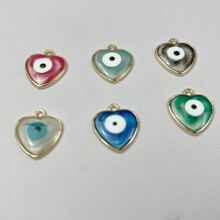 陶瓷恶魔之眼饰品配件透明双色滴油桃心手链项链钥匙扣挂件工厂