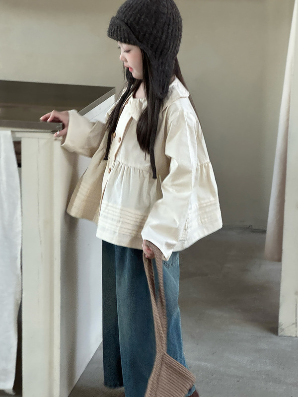 2025秋季新款童装女童娃娃领泡泡袖衬衫外套儿童宝宝灯笼袖娃娃衫|undefined