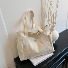 原创设计日系拉链通勤加厚帆布托特包休闲百搭文艺学生单肩帆布包