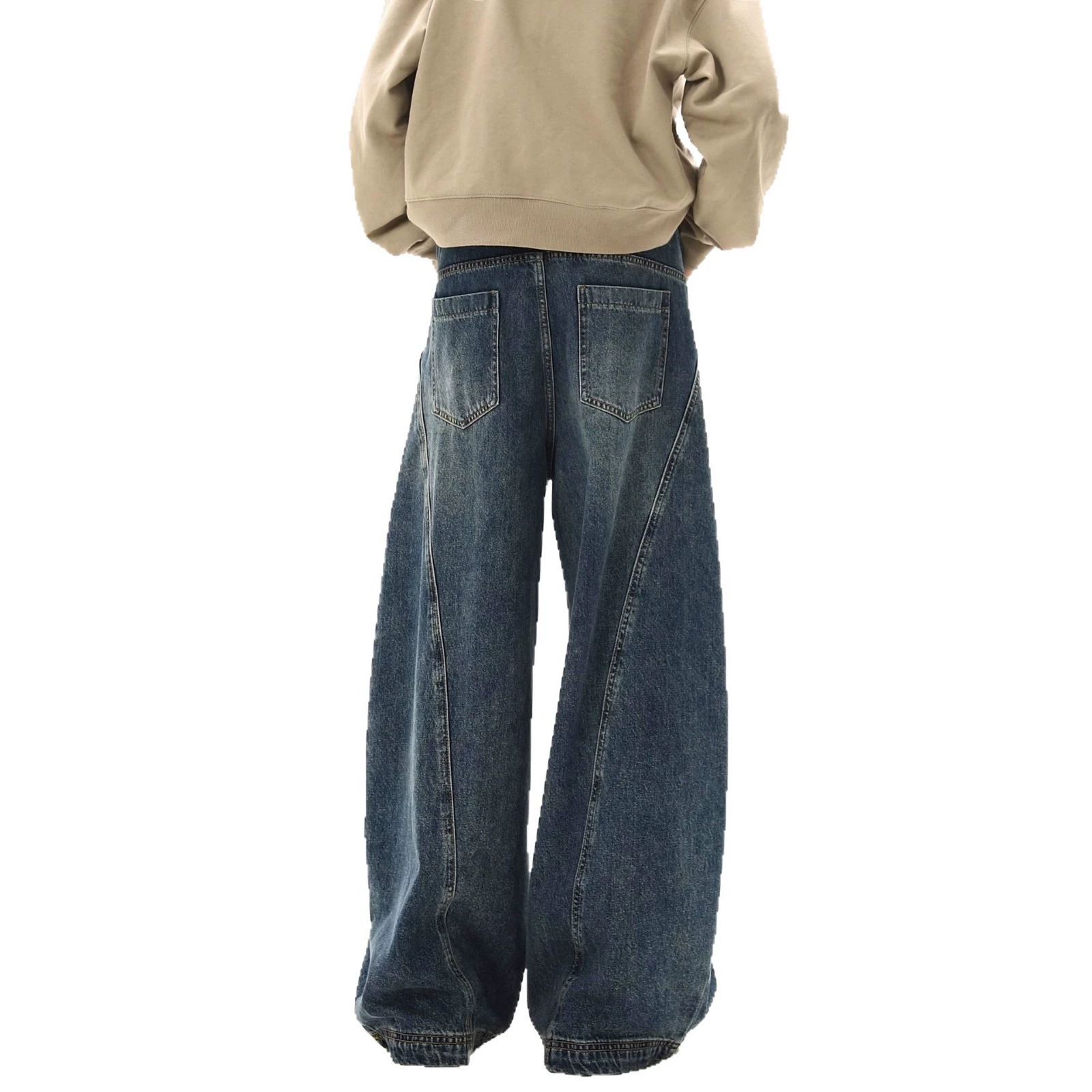 Retro design jeans, trousers, American style, trend of season, loose straight fit