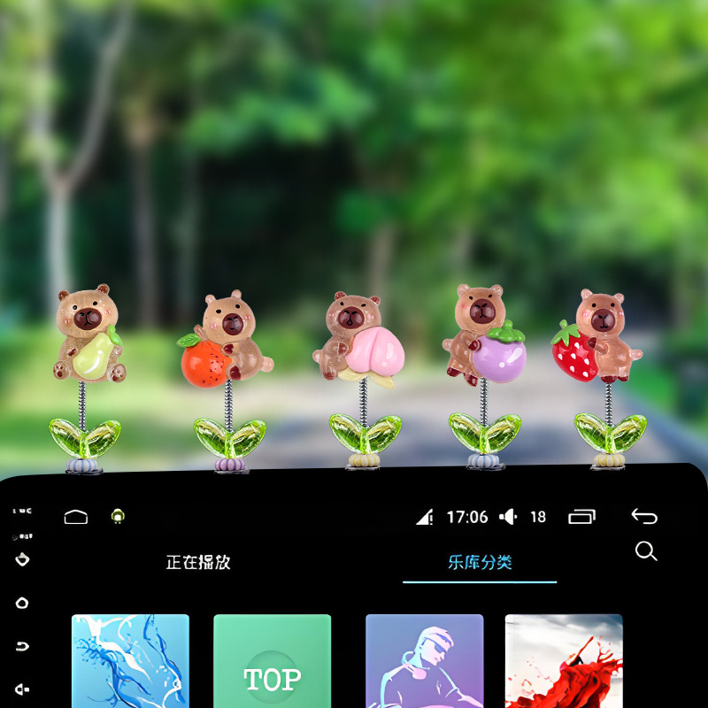 Lindo oso de frutas adornos de coche dibujos animados coche consola central navegación decoraciones de pantalla sacudiendo la cabeza adornos resina