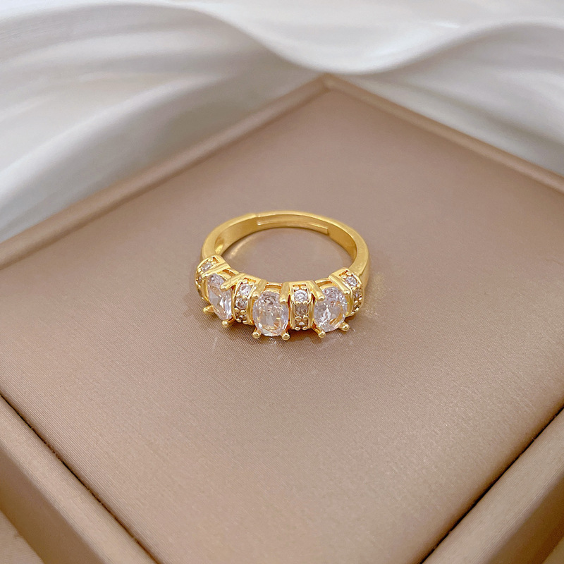 Adjustable Luxury Full Diamond Ring For Couples Silver Plated_voghion.com