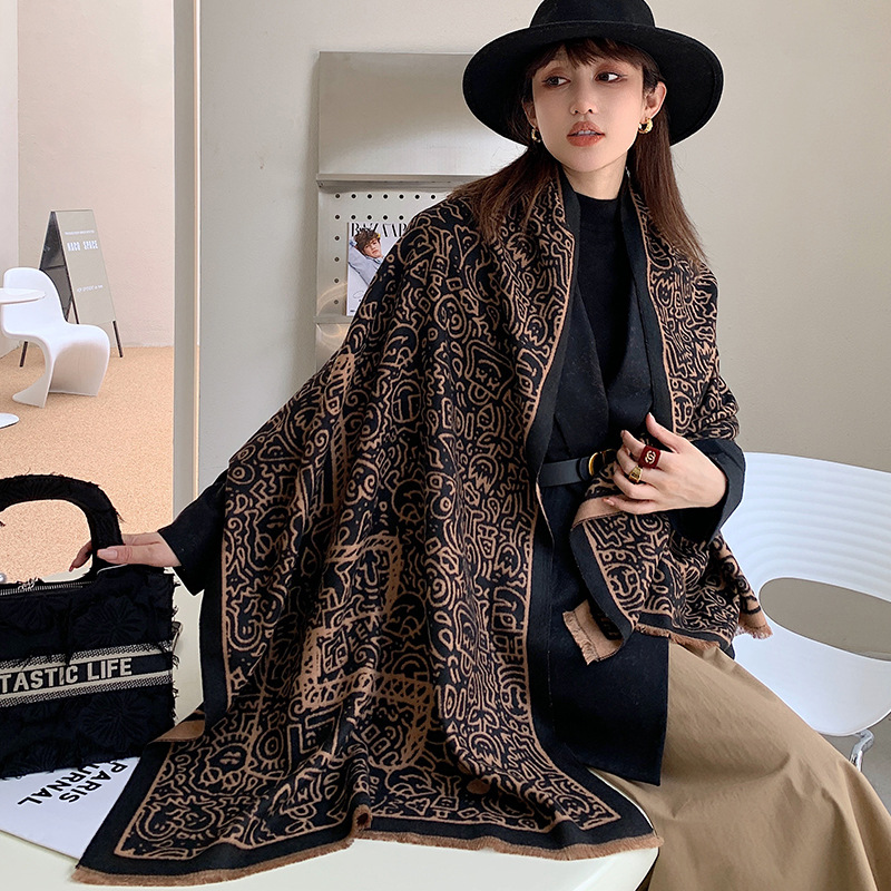 Women's Double Sided Winter Scarf Thick Warm Imitation Cashmere_voghion.com
