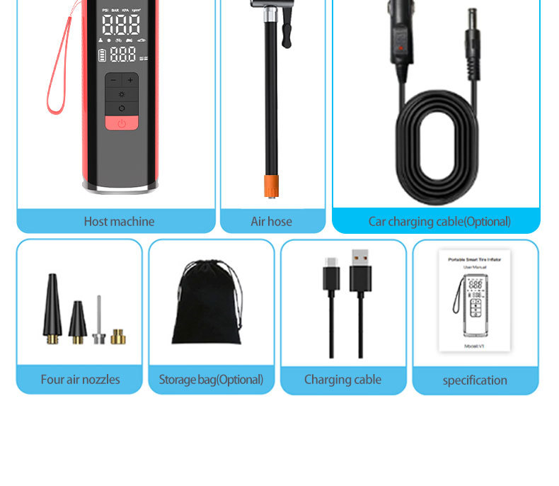 Customized 25-cylinder car air pump with automatic charging and shut-off, smart wireless portable tire, ball, and kayak inflator