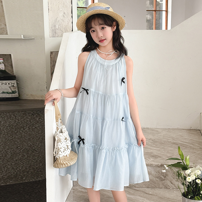 Girls Summer Dress 2025 New Style Kidsren's Fashionable Summer Sleeveless Vest Skirt Big Kidsren's Princess Dress