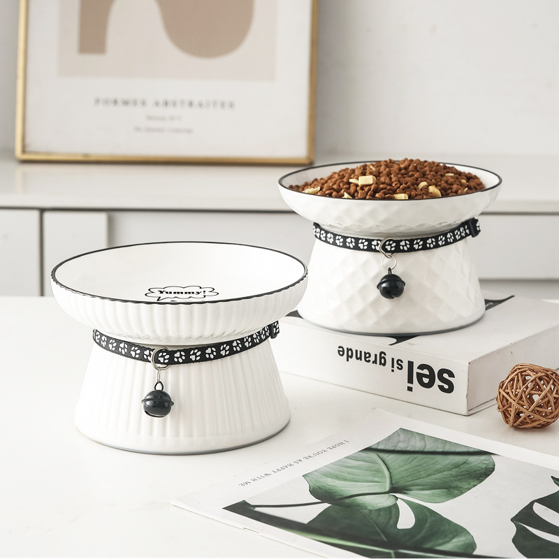 Cat Ceramic Bowl Cat Bowl Pet Anti-Black Chin Large High Foot Cat Food Food Basin Protects Cervical Spine Dog Basin Wholesale