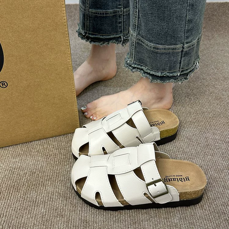 Тканые полые тапочки Birkenstock для женщин 2025 Новые летние слипоны на толстой подошве с полупальцевым дизайном для ленивых пальцев