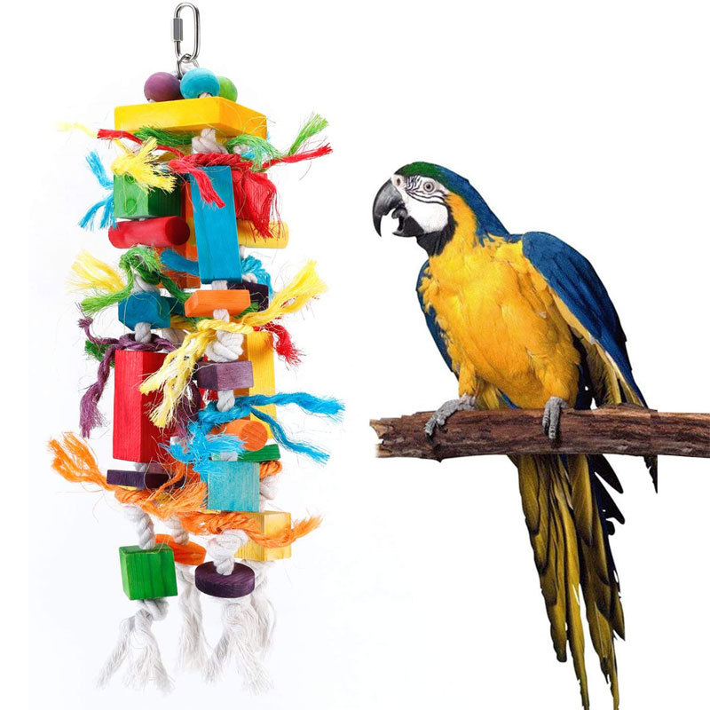 Parrot toys, bird toys, wooden chewing toys, medium and large colored wooden birdcage pendants, cross-border