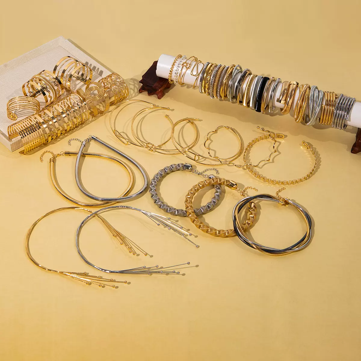 欧美设计感金丝螺旋多层手镯项链 轻奢高级感金属ins风时尚首饰女