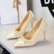 2127-H81 style banquet silk splicing fine heels high heels feminine butterfly bow pointed shallow mouth single shoes