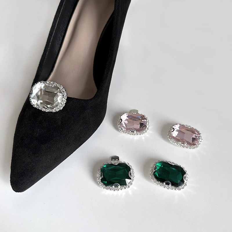 Легкая Роскошная Высококачественная обувь на высоком каблуке с розовым квадратным стеклом и бриллиантами, съемная Элегантная универсальная обувь, Цветочная обувь, аксессуары с зажимами