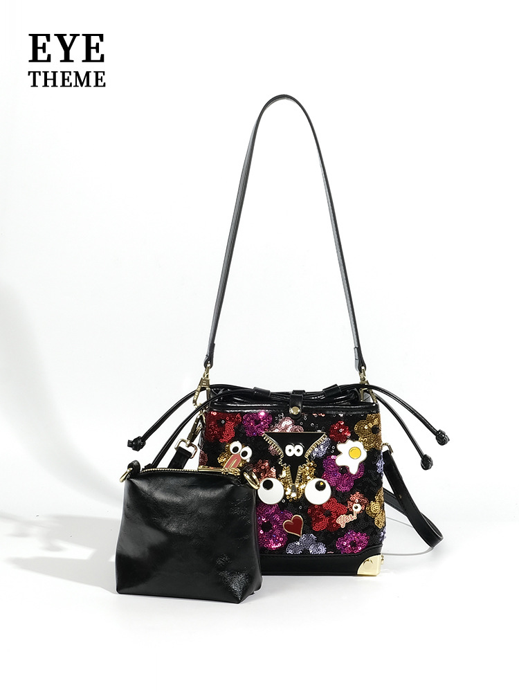 Bolsa de cubo de mujer cuerda de extracción mini bolso de material especial bolso de esquina bolso de insignia bolso de moda 2608 - 1