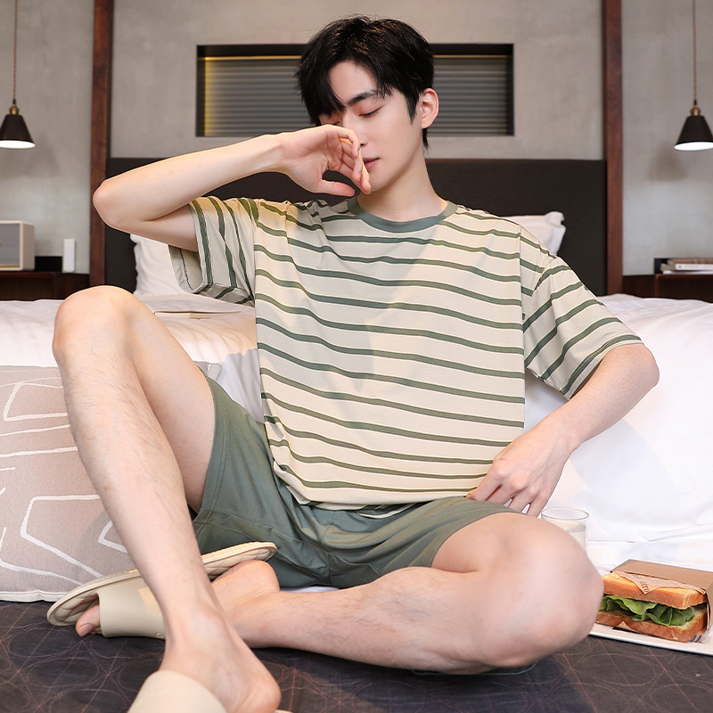 2025 년 여름 모달 파자마 남자 반팔 심플 여름 외부 얇은 풀오버 남자 홈 의류 세트