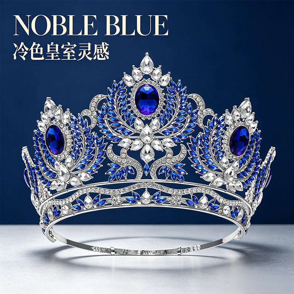 Europeo y americano de gran tamaño nupcial corona accesorios para el cabello corona barroca reina pasarela corona de gama alta corona completa image 6