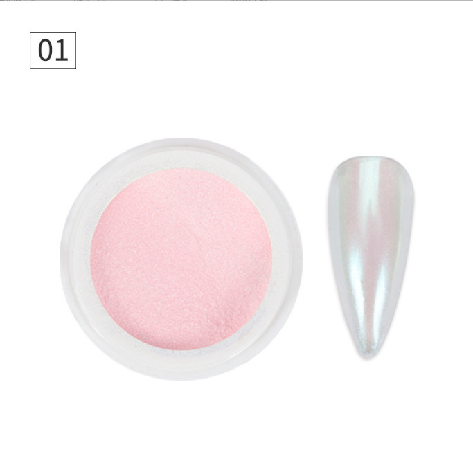 Nuevo polvo nacarado Aurora desnudo transfronterizo para manicura en línea celebridad hielo piel en polvo de alta luz hielo transparente blanco brillo en polvo