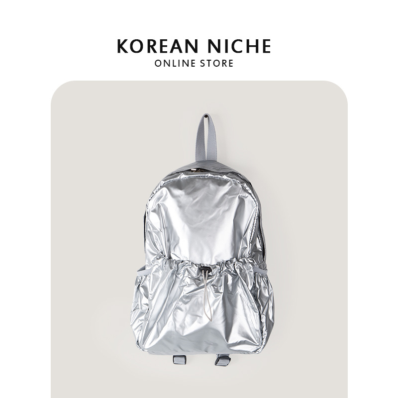 2023 nueva plata textura cordón mochila de gran capacidad casual mochila mujer nicho diseño perezoso estilo mochila