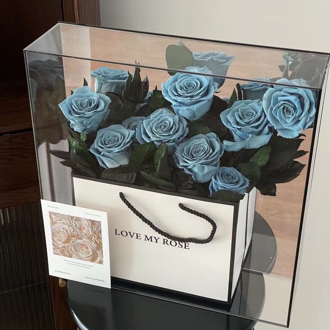 Flor de la eternidad Rose acabado caja de flores acrílico Día de San Valentín para novia regalo de cumpleaños de alto nivel perímetro de la eternidad
