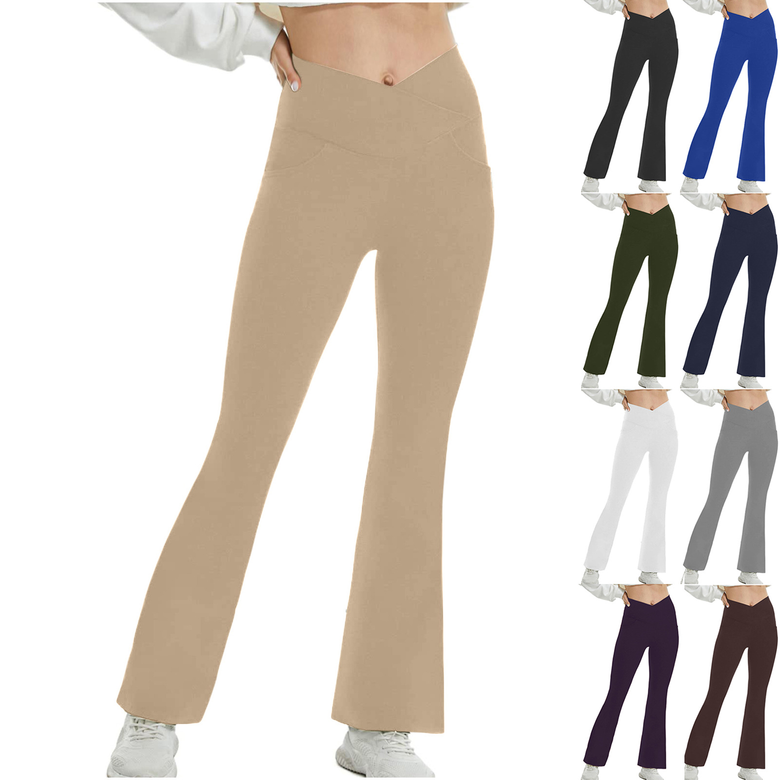 Amazon Spring/Summer 2023 Quality Solid Color Casual Micro High Waist Slim Fit Wide Foot Yoga Fitness Pants Women's Pants