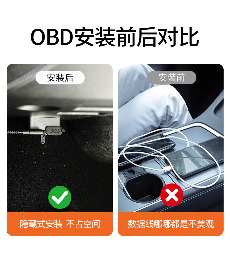 Car Obd Power Adapter Car Charger Dual Interface A+C Fast Charging Docking Station Charger Obd Interface Universal