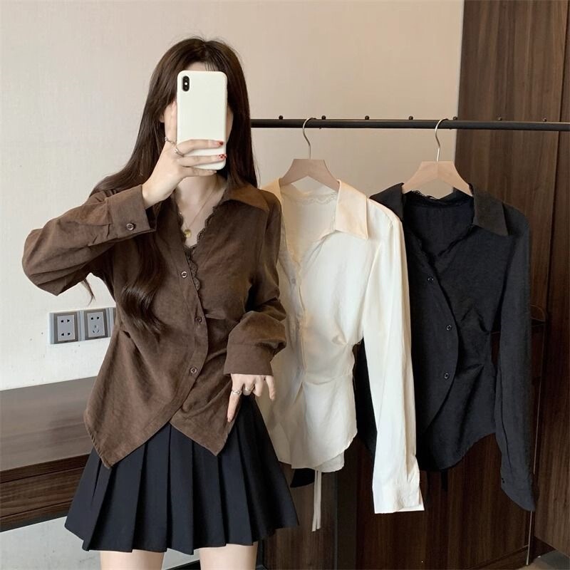 Plus-size French lace long-sleeve shirt for women, autumn fashion retro high-end blouse, slimming top for plus-size ladies Plus-size French lace long-sleeve shirt for women, autumn fashion retro high-end blouse, slimming top for plus-size ladies