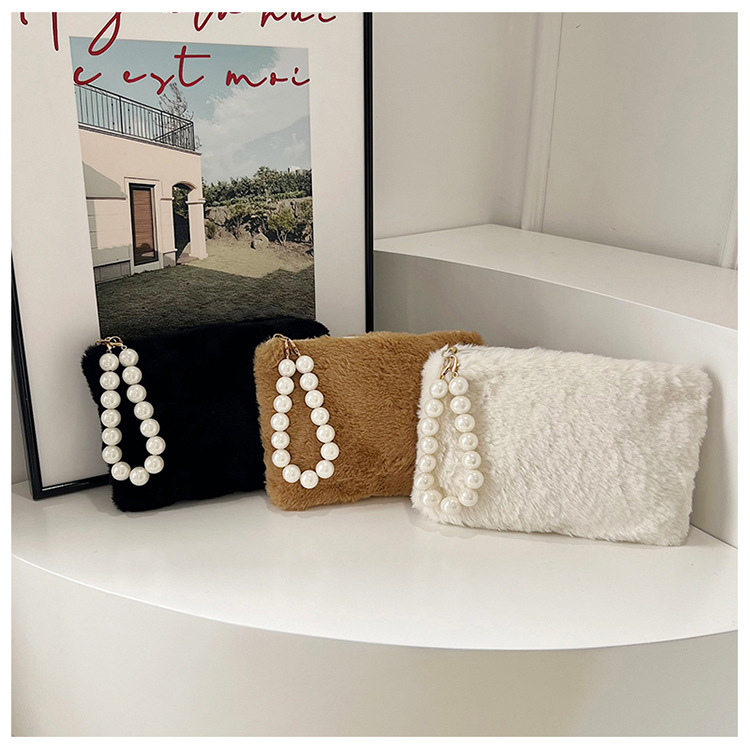 135g Weight Synthetic Leather Lining Material Pearls, Sewing Thread Fashion Element Zipper Closure Type Top Handle Strap Type Handbag Bags Type Casual, Shopping Occasion Plush Material Solid Color Pattern Winter Season Women's Gender Elegant Style Square Shape Women's Plush Solid Color Elegant Pearls Sewing Thread Square Zipper Handbag 15